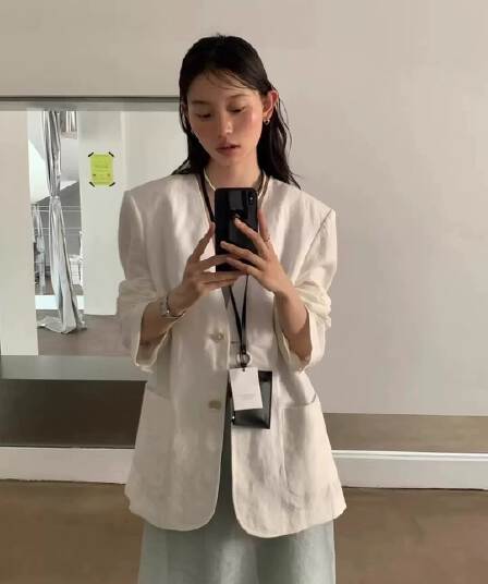 면 린넨 작은 양복 여성 코트 26 봄 여름 새로운 출퇴근 고급 센스 아마 자외선 차단 긴팔 정장 맨위 트렌디
