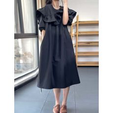 批发艺森活夏季日系甜美荷叶领宽松大码显瘦时尚简约文艺娃娃款<b class='q'>连衣裙</b>