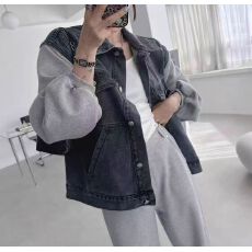 批发26早春 韩国东大门时尚气质<b class='q'>百搭</b>拼接牛仔外套开衫休闲卫衣