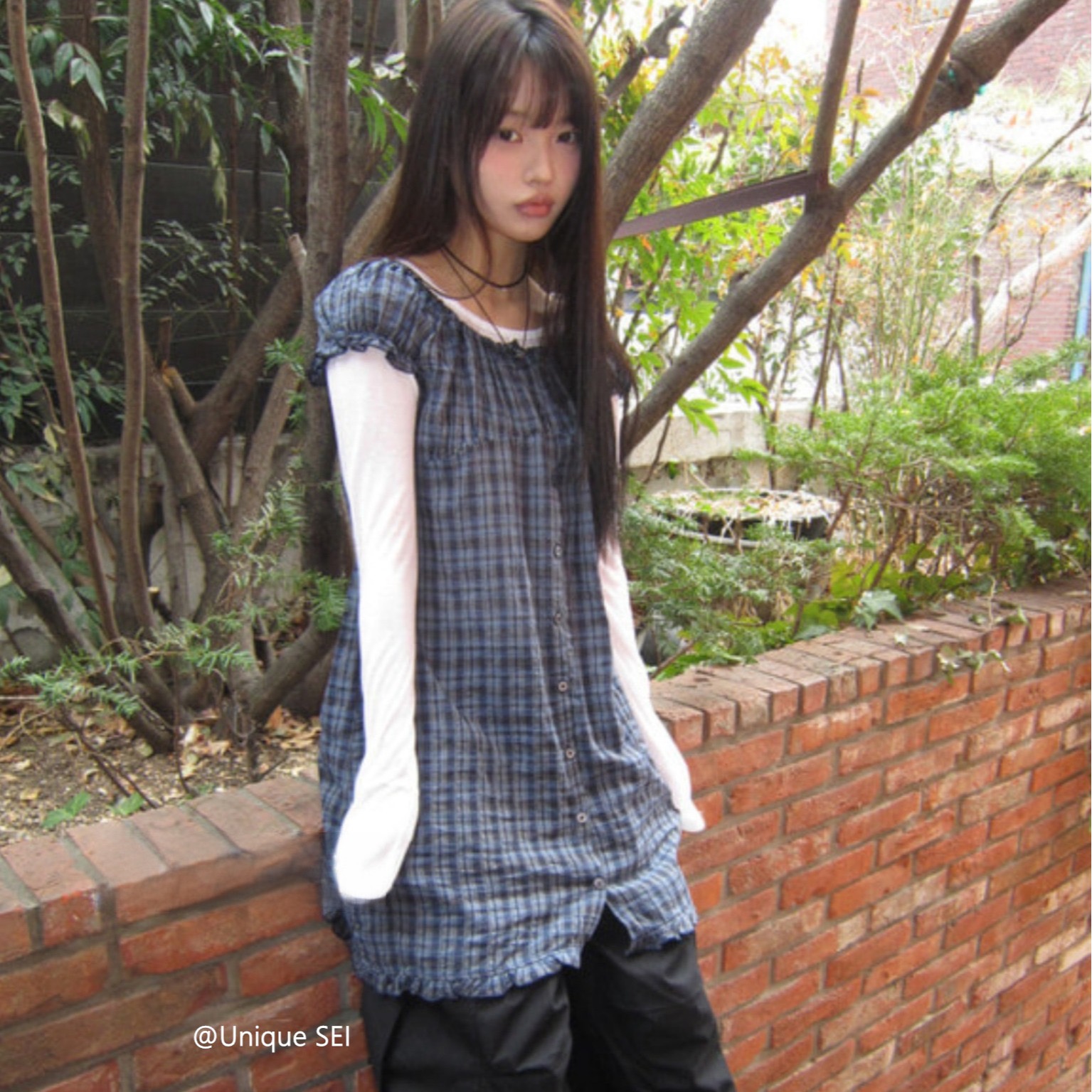 2026 여름 새로운 싱글 착용 또는 스택 착용 작은 청신 체크무늬 인형 드레스