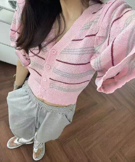 재고 있음 한국 동대문 패션 거품 소매 다용도 니트 오픈 가디건 V넥 풀오버 몸매 가꾸기 슬림해 보이는 맨위 여성