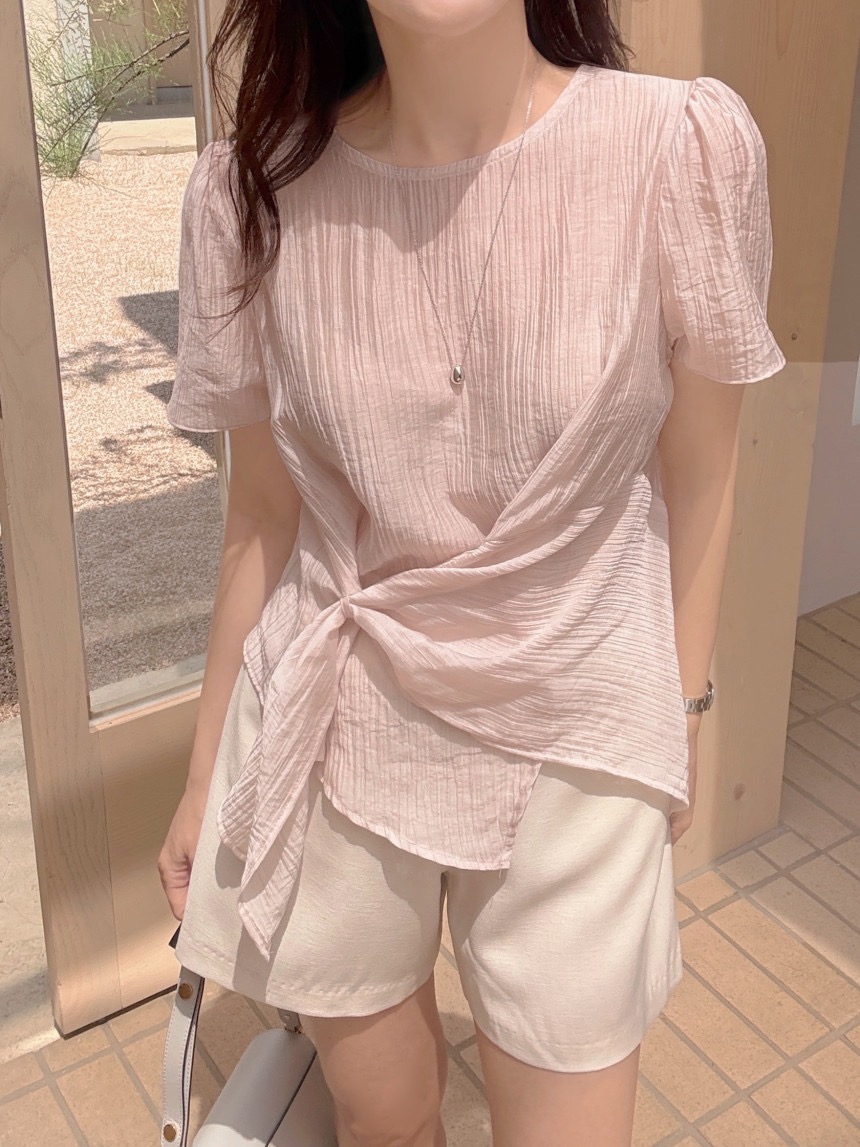 원본 chic 한국 스타일 레이스업 불규칙 풀오버 셔츠