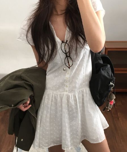 있음 선적 사이즈 업데이트 한국 chic 여름 새로운 레이스 자수 스택 가져 가라. 다용도 달콤함 드레스