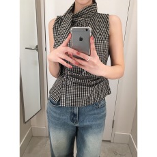 已出货 chic  韩版不规则系带格子背心
