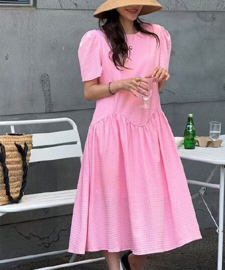 재고 있음 한 스타일 무거운 작업 3 차원 연령 감소 슬림해 보이는 중간 길이 드레스