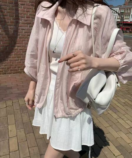 있음 창고 한국 동대문 얇은 스타일 지퍼 폴로 칼라 긴팔 자외선 차단 셔츠 재킷 재킷