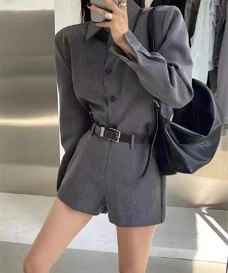2026 가을 새로운 패션 고급 센스 정장 세트 로드 중 블라우스 재킷 몸매 가꾸기 반바지 투피스 세트 슬림해 보이는