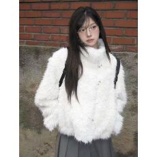 批发已出货   韩国chic 高级感圈圈毛单排扣短款仿皮草外套