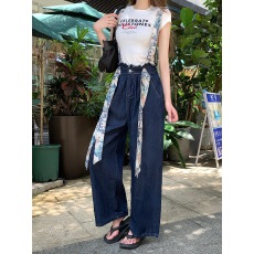 批发实拍实价 民族风<b class='q'>牛仔</b><b class='q'>背带裤</b><b class='q'>女</b>夏季休闲阔腿裤印花<b class='q'>拼接</b>背带<b class='q'>牛仔</b>裤