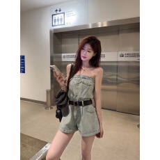 批发实拍实价 辣妹无袖<b class='q'>抹胸</b>牛仔<b class='q'>连体裤女</b>夏季别致连身裤显瘦蓝色短裤