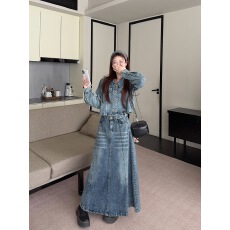 批发实拍实价 港风复古春秋穿搭一整套<b class='q'>牛仔</b>套装短款外套半身裙两件套