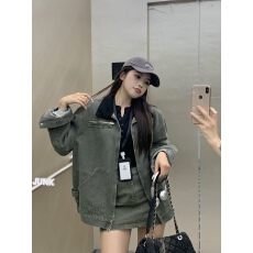 批发实拍实价 美式复古拼色军绿色工装夹克外套女牛仔开衫上衣<b class='q'>春</b>秋