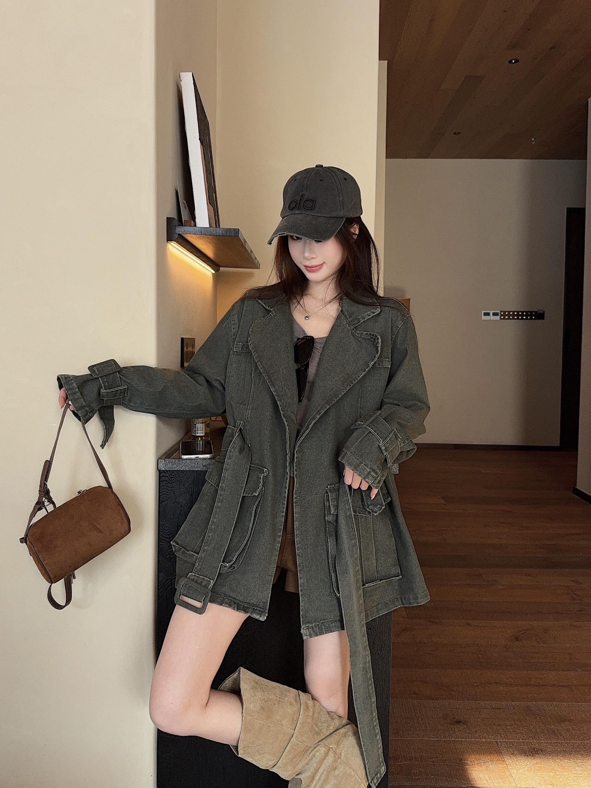 실사 정가 레트로 마 오래된 워크웨어 바람 레이스업 프로필 모양 재킷 26 봄 새로운 디자인 센스 허리 수축 재킷