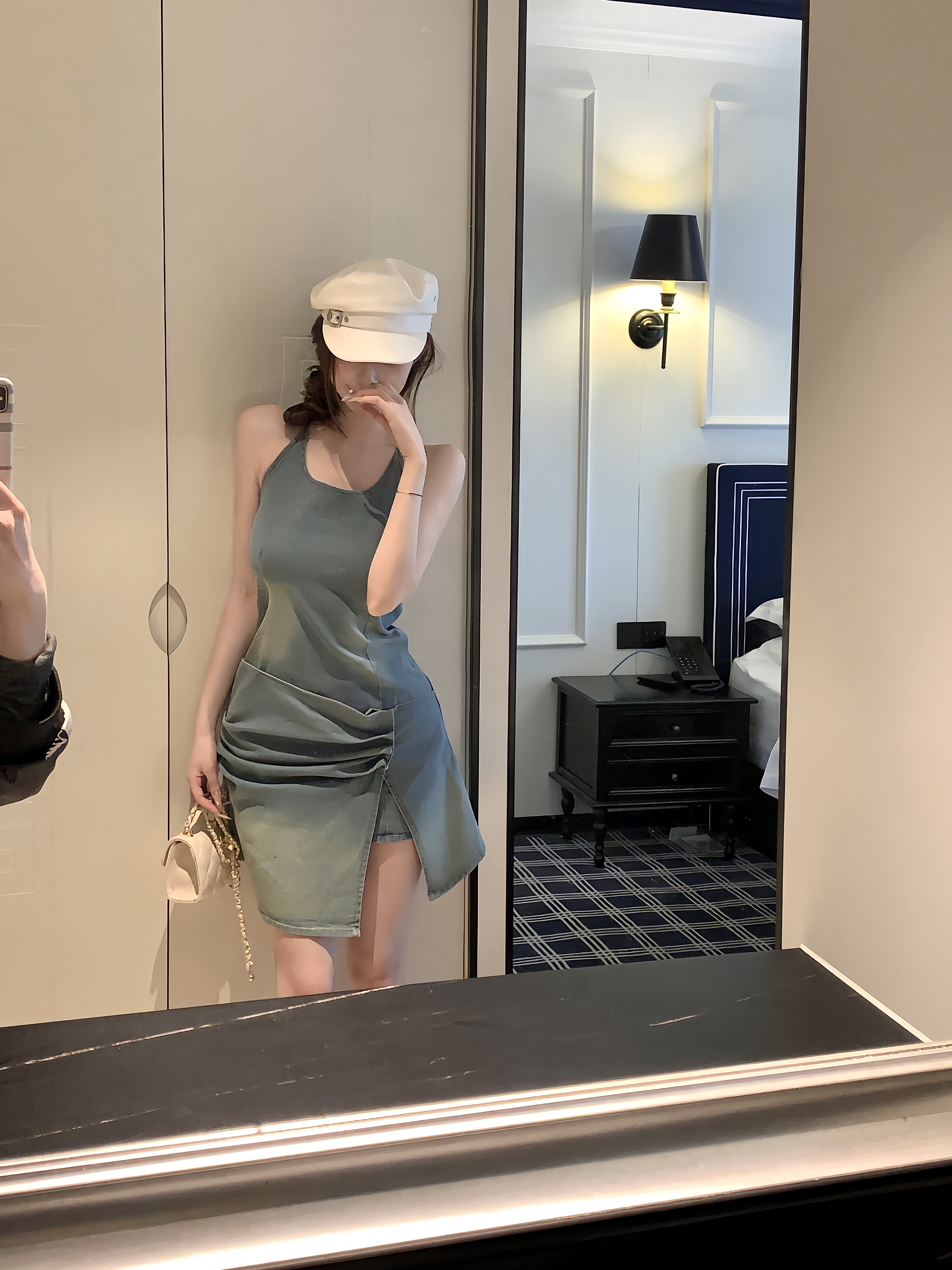 실사 정가 오리지널 행침 목 데님 드레스 2026 여름 새로운 핫걸 디자인 미니 스커트