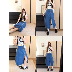 批发实拍实价 夏季新品设计感通勤廓形感拉链牛仔花苞半身<b class='q'>裙</b><b class='q'>长</b><b class='q'>裙</b>女
