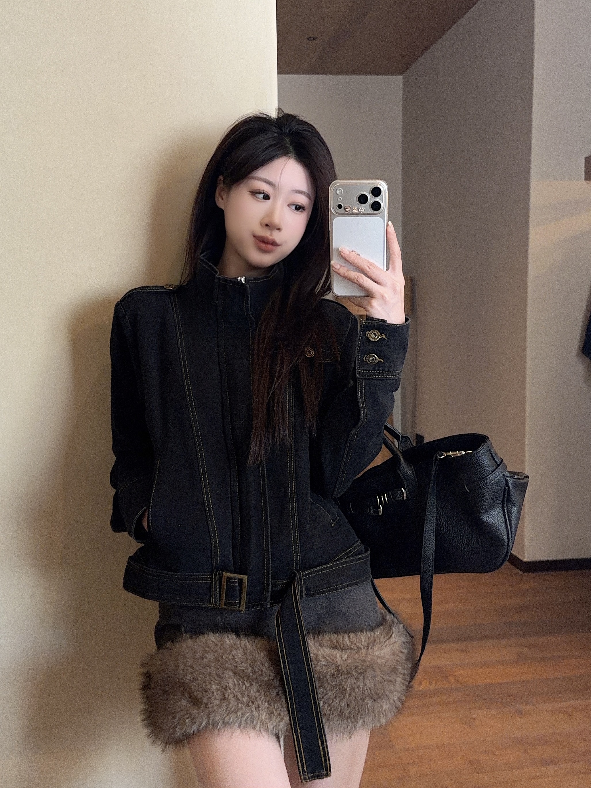 短款正肩牛仔外套女复古立领洋气短牛仔夹克开衫  服裝批發女裝批發服飾貨源