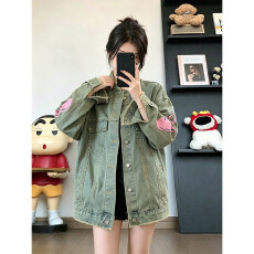 批发美式复古牛仔外套女<b class='q'>春</b>秋季新款宽松设计感小众做旧工装夹克上衣潮