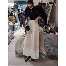 批发2026春款韩版高腰显瘦休闲弯刀九分裤<b class='q'>女</b>时尚百搭阔腿卷边长裤