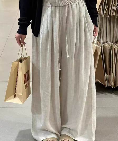 일본식 여름 얇은 스타일 아마 바지 지방 mm 여자 자이언트 잘 생긴 ~ 중 넓은 다리 모통이 칼 바지 느긋한 느슨함 센스 도루 센스 바지