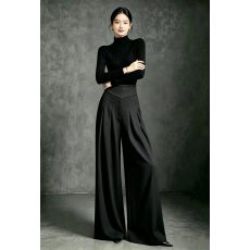 批发早秋新款高级感V字高腰阔腿<b class='q'>西装</b>裤女垂坠感压褶遮胯显瘦拖地长裤