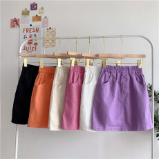 批发官图高腰<b class='q'>糖果</b>色百搭牛仔半身裙夏2025胖mm休闲松紧腰A字裙短裙女