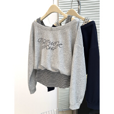 批发实拍新款早秋季超火减龄露肩长袖卫衣大码女装<b class='q'>胖</b><b class='q'>mm</b><b class='q'>假两件</b>别致上衣