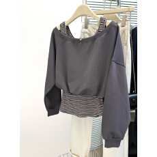 批发实拍韩系字母印花一字肩长袖卫衣+修身背心<b class='q'>套装</b>女秋季新假两件套