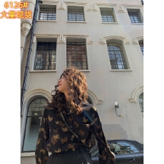 批发衬衫女2026春夏装新法式复古港风设计感小众黑色<b class='q'>长袖</b>碎花<b class='q'>雪纺</b><b class='q'>上衣</b>