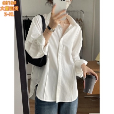 批发白色纯棉衬衫女夏季春秋季设计感小众小个子衬衣法式别致长袖上衣