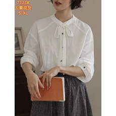 批发半芍<b class='q'>日系</b>文艺复古长袖系带衬衫女春秋叠穿内搭设计感百搭显瘦衬衣