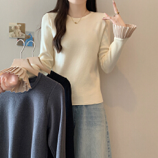 批发实拍大码女装秋<b class='q'>冬</b>新款胖mm时尚百搭减龄显瘦喇叭袖针织毛衣打底衫