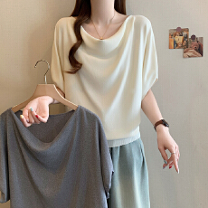 批发实拍大码女装<b class='q'>夏</b>装新款胖mm气质女人味慵懒风蝙蝠袖收腰显瘦针织衫