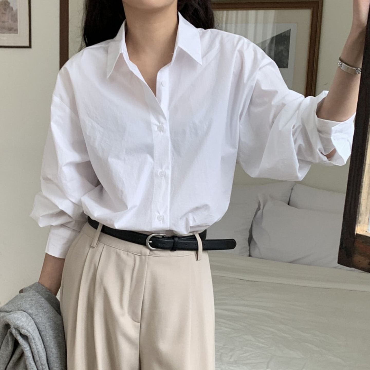 재고 있음 봄 여름 ~ 중 색상 클래식 다용도 워시 물 면 단색 자외선 차단 출퇴근 셔츠
