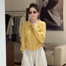 批发已出货坑条翻领针织<b class='q'>开衫</b>女长袖毛衣秋季新款独特超好看外套上衣