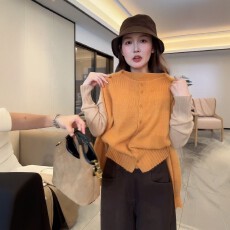 韩系温柔风圆领长袖针织开衫女2025秋冬新款修身显瘦毛衣外套上衣