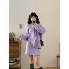 批发洋气超好看蝴蝶结毛衣短裙套装女<b class='q'>秋</b>冬新款温柔甜美气质显瘦两件套