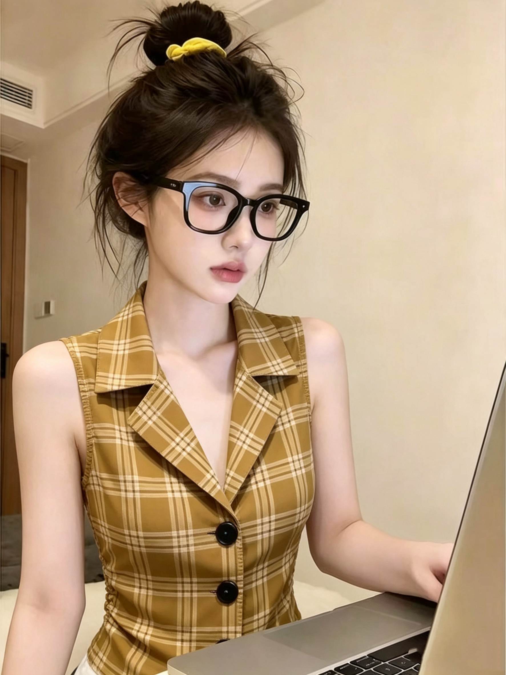 2026 여름 새로운 체크무늬 민소매 베스트 슬림해 보이는 섹션 조끼 여성