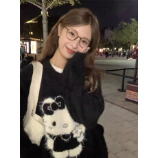 官图实价韩系套头毛衣女冬新款学生慵懒宽松可爱猫咪针织上衣