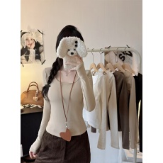 批发实价不减（带胸垫保暖衣）260克磨毛长袖打底衫上衣大方领内搭