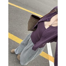 批发韩系辣妹紫色吊带背心开衫女<b class='q'>春</b>秋短款修身内搭长袖上衣两件套