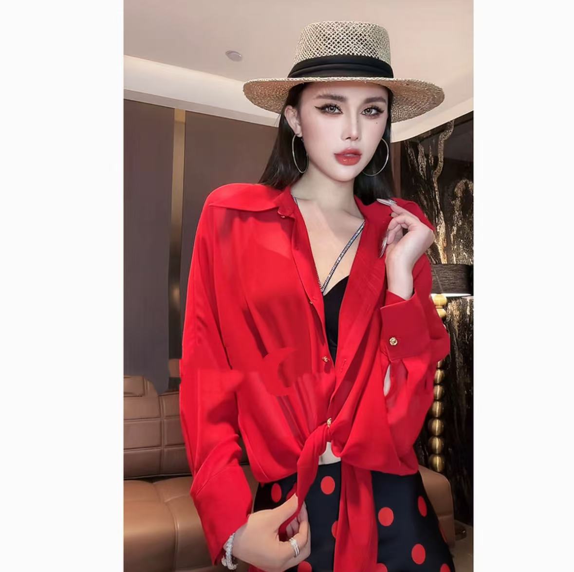 yuan model 위안 보스 봄 여름 새로운 패션 불규칙 얇은 스타일 긴팔 셔츠 자외선 차단 복 여성 의류