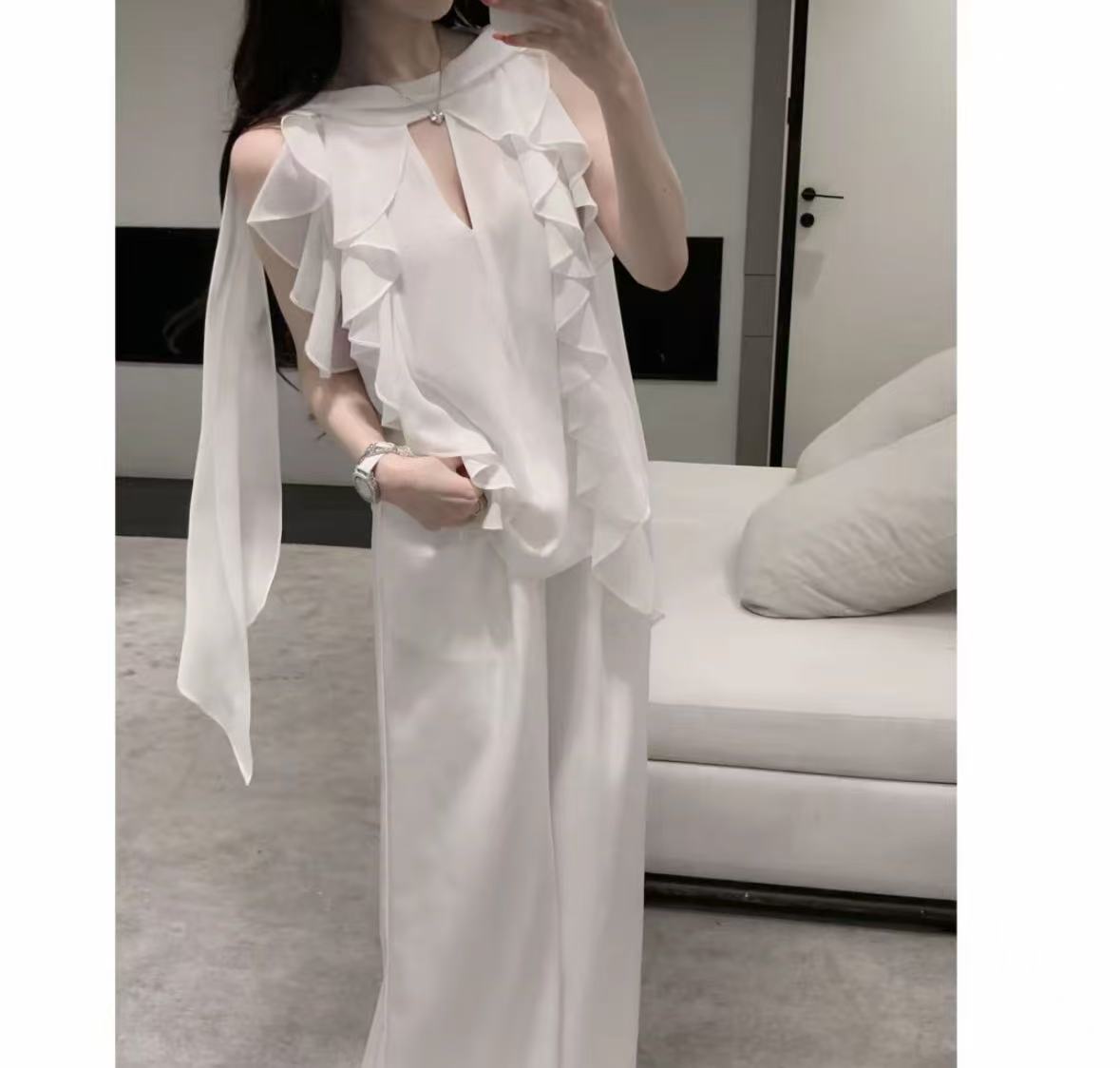 수정 에디션 휴가 si 서비스 환원하다 좋은 요정 가스 펄럭 이는 시스루 섹시함 다중 레이어 프릴 민소매 맨위