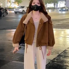 批发短款加绒加厚麂皮绒<b class='q'>外套</b>女冬装<b class='q'>新款</b>2025年韩版小个子宽松休闲上衣