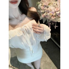 批发法式高级感纯欲气质一字肩包臀连衣裙女设计感系带收腰<b class='q'>短裙</b>子<b class='q'>夏季</b>