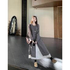 批发格子<b class='q'>长袖</b>衬衫裙女秋叠穿慵懒风小个子学生气质连衣裙