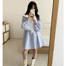 批发<b class='q'>海军风</b>条纹甜美连衣裙女秋季2025新款潮ins韩版时尚显瘦可爱裙子