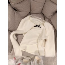 批发法式小香风蕾丝花边v领针织衫女秋冬季纯欲风德绒内搭打底衫上衣