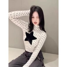 批发官图 广州罗纹德绒270<b class='q'>克</b>1*1 美式波点星星长袖打底衫女上衣