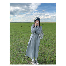 批发小个子灰色连帽长袖<b class='q'>连衣裙</b>女深秋初冬季2025新款韩系穿搭<b class='q'>卫衣</b>长裙