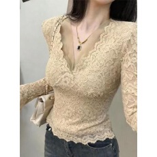 批发原版面料<b class='q'>加绒</b>修身V领内搭<b class='q'>打底衫</b>女装秋冬显瘦性感辣妹蕾丝T恤